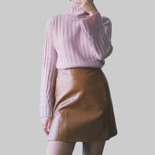 High-neck cashmere sweater pink